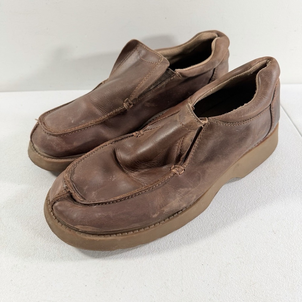 Vintage American Eagle Chunky Leather Slip On Clogs Platform Shoes Mens 10 Y2K